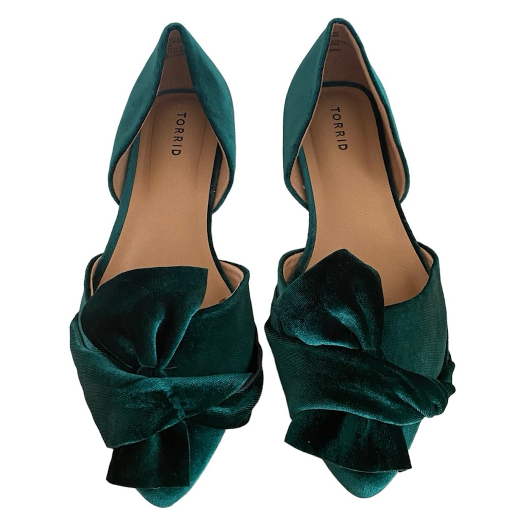 Torrid Green Velvet Twist Bow D'Orsay Flat Shoes Wide Width